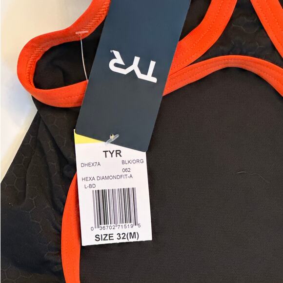 TYR Women's Durafast Elite Diamondfit Hexa One Piece Swimsuit M Black Orange - Picture 7 of 9